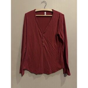 Athleta Nighttime Bliss Sleep Top Medium Burgundy Long Sleeve Henley Button Soft